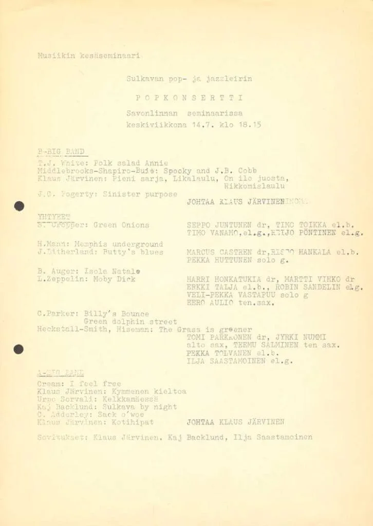 popjazzleiri 1971 päätöskonsertin ohjelma