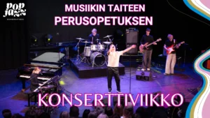 Musiikin taiteen perusopetuksen konserttiviikko, kuvassa bändi soittamassa Arabiasalissa.